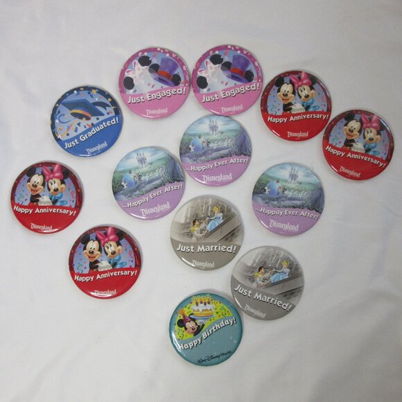 13 Disneyland Resort Celebration Buttons Pins 3" Birthday Wedding Anniversary - Picture 1 of 3
